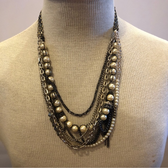 LOFT Jewelry - Loft Necklace- multistrand - antiqued gold, gunmetal & silver- w/ faux pearls